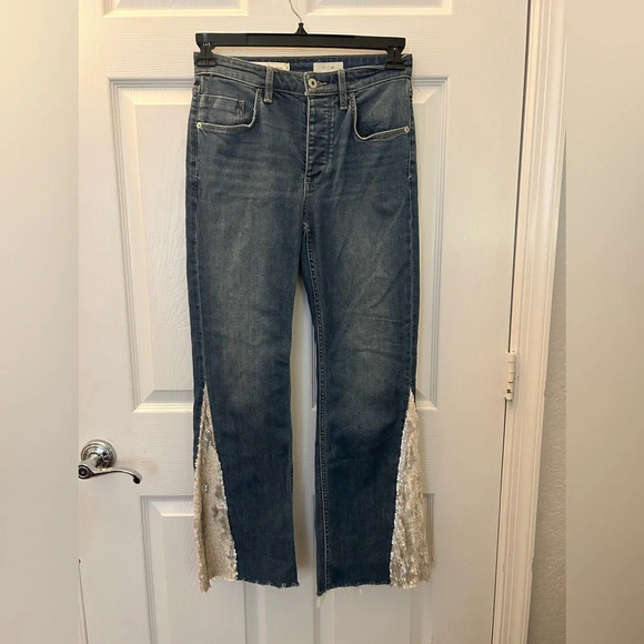Anthropologie Pilcro The Letterpress Women's 26 High Rise Sequin Flare Jeans - Picture 3 of 7